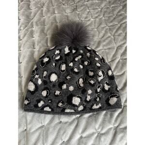 Mitchie's Wool Fur Pom Embellished Gray Beanie Hat One Size
